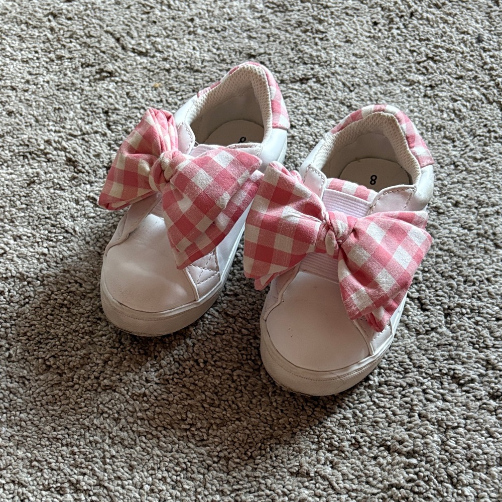 Wonder Nation Pink Checkered Kids Sneakers with Bow